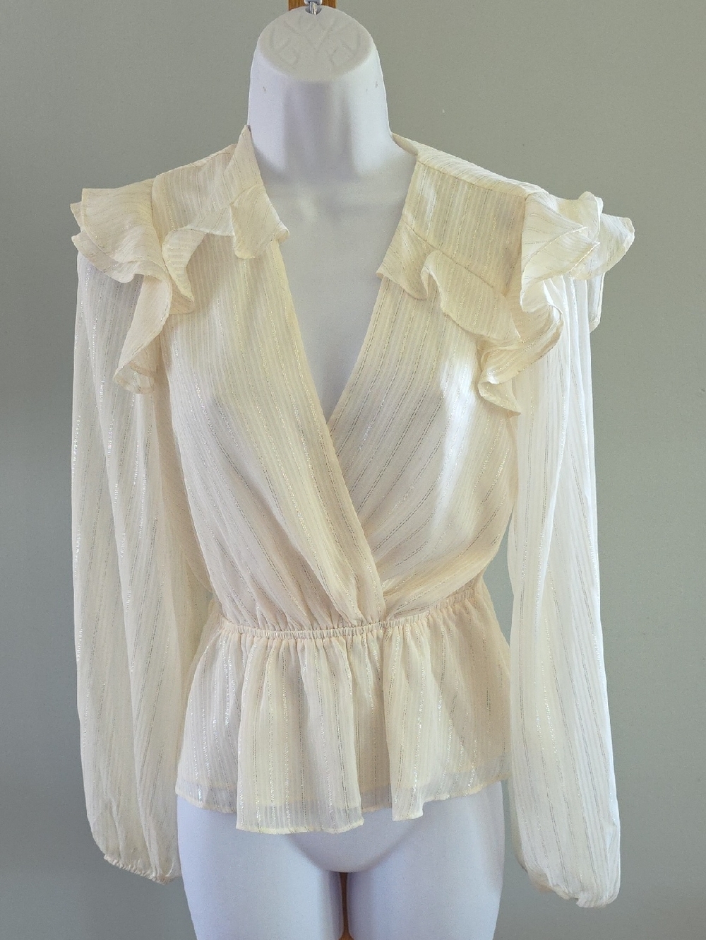 Express Cream Ruffle Wrap-Front Blouse